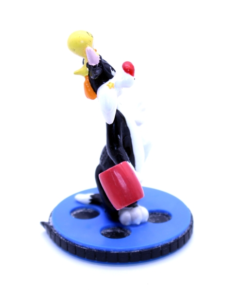 Looney Tunes Figur Sylvester mit Tweety auf Kopf auf Standbase (Filmrolle) von Warner Bros